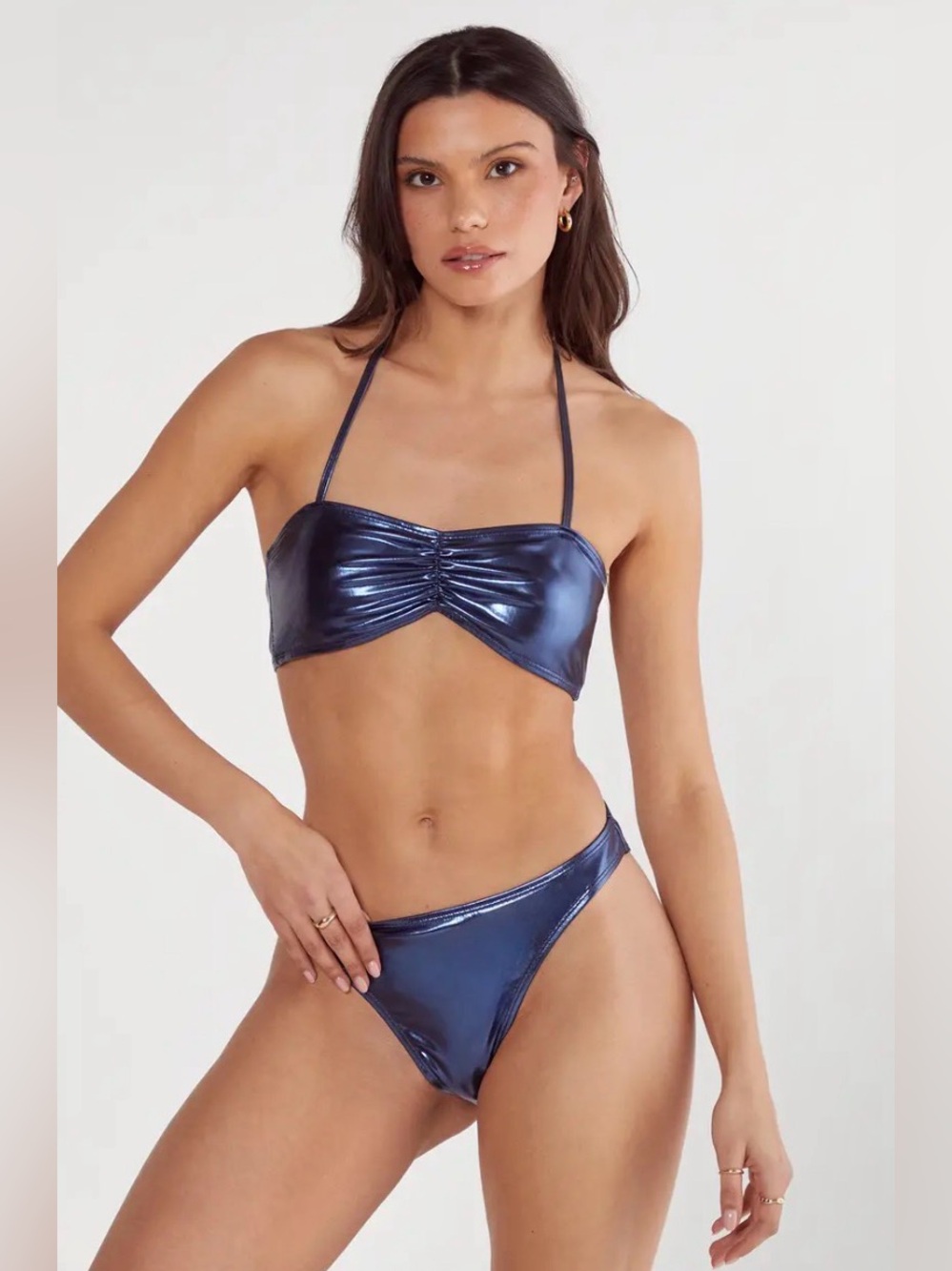 NastyGal
Metallic Ruched Halter Neck Bikini Set